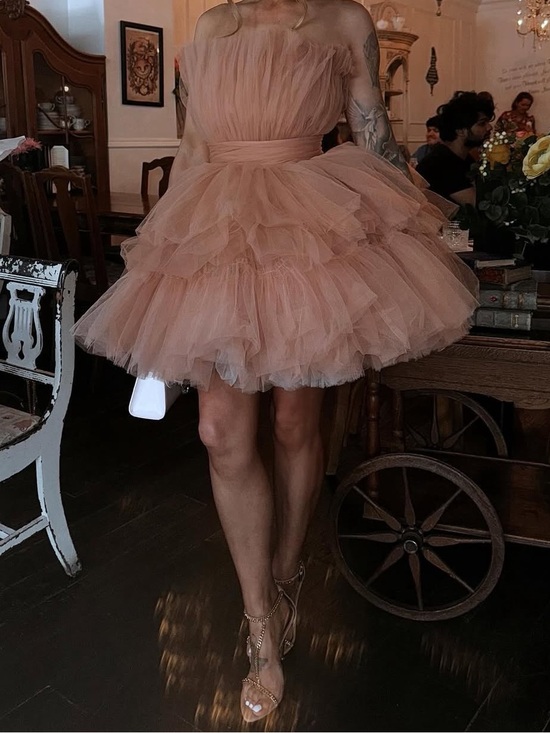 Bronx and Banco Dresses & Skirts - Bronx and Banco Strapless Tiered Tulle Mini Dress in Blush